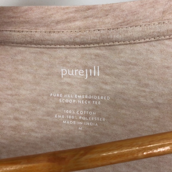 J Jill Pure Jill Womens Embroidered Scoop Neck Tee Size Medium Cream Cotton Boho - Picture 4 of 10